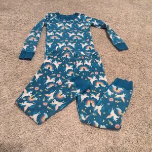 Hanna Andersson Girl's Long John Pajama Set US 5 110 cm Unicorns Rainbows Cotton